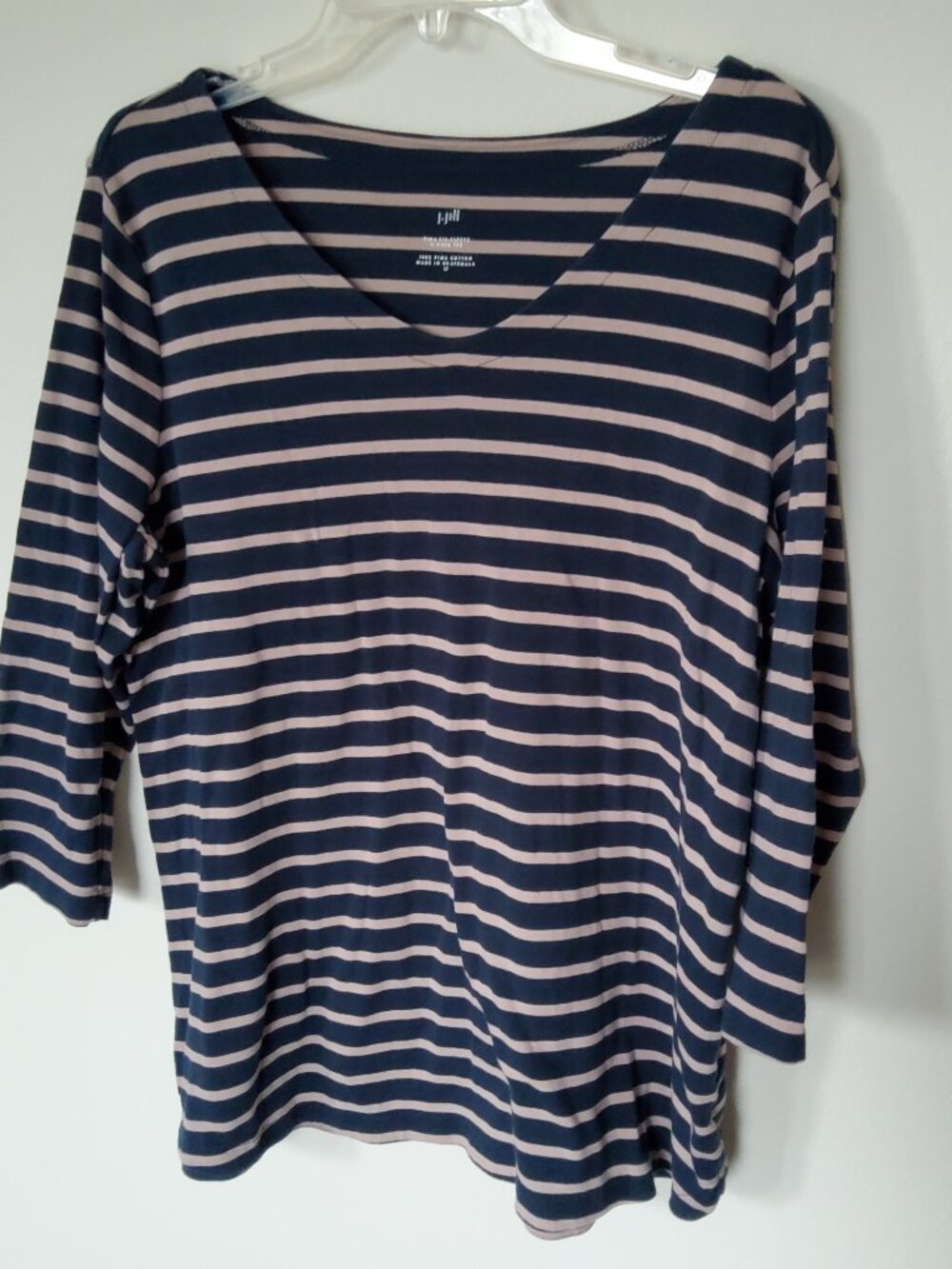 J. Jill Pima Cotton striped long sleeve blouse size LT